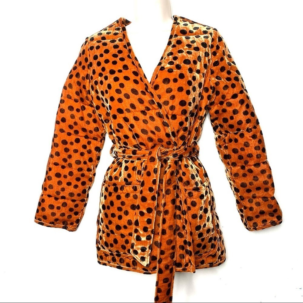 Madewell Velvet Quilted Wrap Jacket in Leopard Dot Collarless size XS - Picture 3 of 14